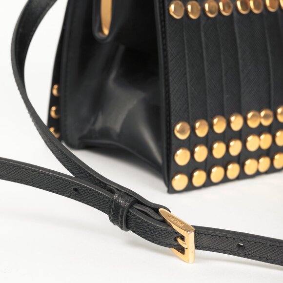 Prada Nero Saffiano Leather Studded Fringe Frame Shoulder Bag - Picture 7 of 14